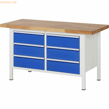 Rau Werkbank 1500x700x840-1040mm 6xSchublade-TA lichtgrau/enzianblau von RAU