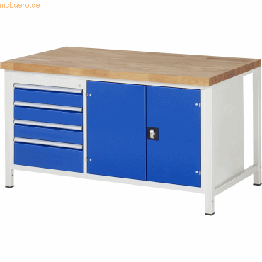 Rau Werkbank 1500x900x840-1040mm 4xSchublade-TA 1xTür lichtgrau/enzian von RAU