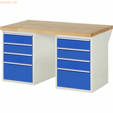 Rau Werkbank 1500x900x890mm 8xSchublade-TA lichtgrau/enzianblau von RAU