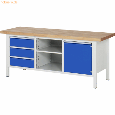 Rau Werkbank 2000x700x840-1040mm 3xSchublade-TA 1xTür lichtgrau/enzian Rau Werkbank 2000x700x840-1040mm 3xSchublade-TA 1xTür lichtgrau/enzian von RAU