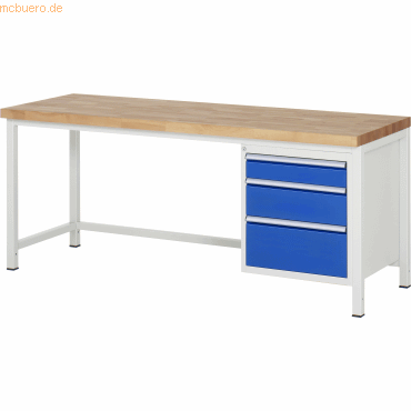 Rau Werkbank 2000x700x840-1040mm 3xSchublade-TA lichtgrau/enzianblau Rau Werkbank 2000x700x840-1040mm 3xSchublade-TA lichtgrau/enzianblau von RAU