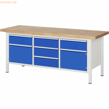 Rau Werkbank 2000x700x840-1040mm 5xSchublade-TA 2xTür lichtgrau/enzian Rau Werkbank 2000x700x840-1040mm 5xSchublade-TA 2xTür lichtgrau/enzian von RAU