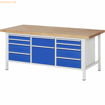 Rau Werkbank 2000x900x840-1040mm 10xSchublade-TA lichtgrau/enzianblau Rau Werkbank 2000x900x840-1040mm 10xSchublade-TA lichtgrau/enzianblau von RAU