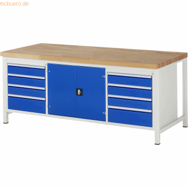 Rau Werkbank 2000x900x840-1040mm 8xSchublade-TA 1xTür lichtgrau/enzian Rau Werkbank 2000x900x840-1040mm 8xSchublade-TA 1xTür lichtgrau/enzian von RAU