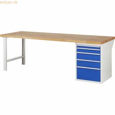 Rau Werkbank 2500x900x890mm 5xSchublade-TA lichtgrau/enzianblau von RAU