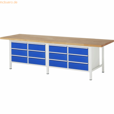 Rau Werkbank 3000x900x840-1040mm 12xSchublade-TA lichtgrau/enzianblau Rau Werkbank 3000x900x840-1040mm 12xSchublade-TA lichtgrau/enzianblau von RAU