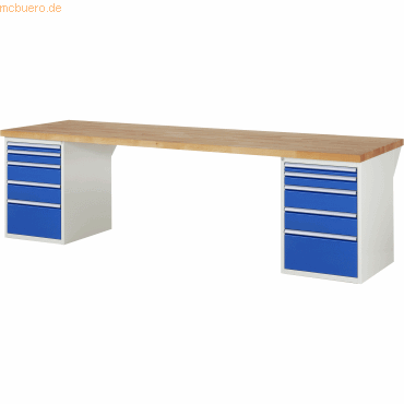 Rau Werkbank 3000x900x890mm 10xSchublade-TA lichtgrau/enzianblau von RAU