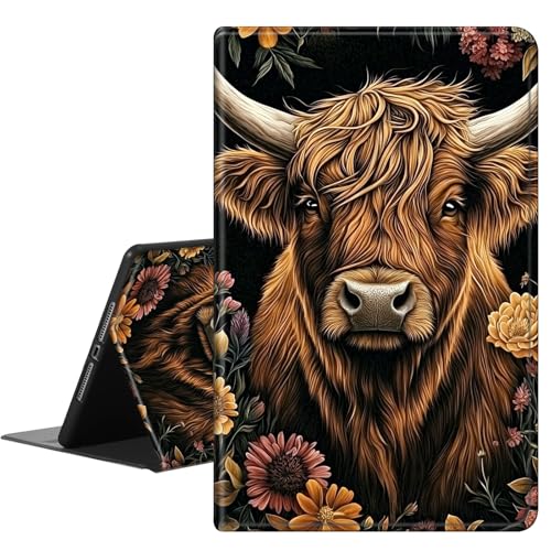 RAUEDWDJS Schutzhülle für Fire HD 10 Tablet (13. Generation, Version 2023), 25,7 cm (10,1 Zoll), PU-Leder, schlank, stehend, Smart Cover mit automatischer Sleep/Wake-Funktion, niedliches Hochlandkuh von RAUEDWDJS