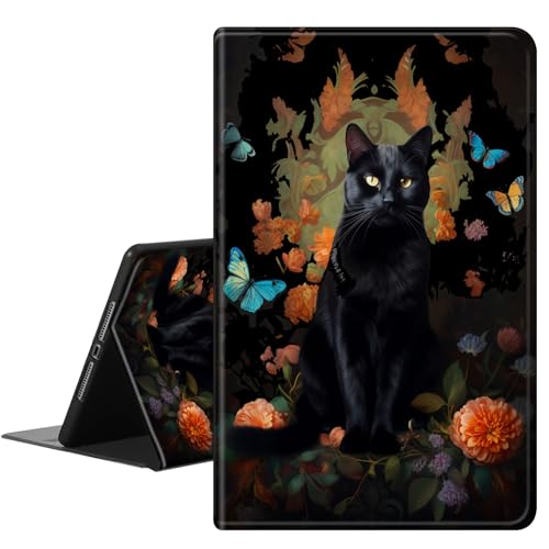 RAUEDWDJS Schutzhülle für iPad (A16) 11. Generation 11 Zoll (2025), iPad 10. Generation 10,9 Zoll (2022), PU-Leder, schlank, stehend, Smart-Cover mit automatischer Sleep/Wake-Funktion, schwarze Katze von RAUEDWDJS
