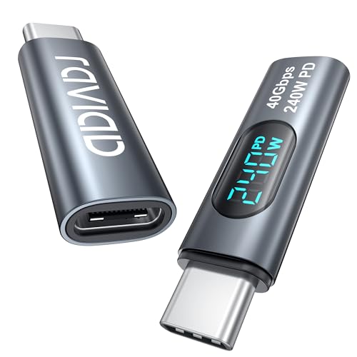 RAVIAD 240W USB C auf USB C Adapter [2Stück] 40Gbps Adapter USBC mit LED Display, OTG Adapter Typ C Output Power 48V/5A für iPhone15/15 Pro/15 Pro MAX, Galaxy S23/S22, MacBook und andere USBC Geräte von RAVIAD