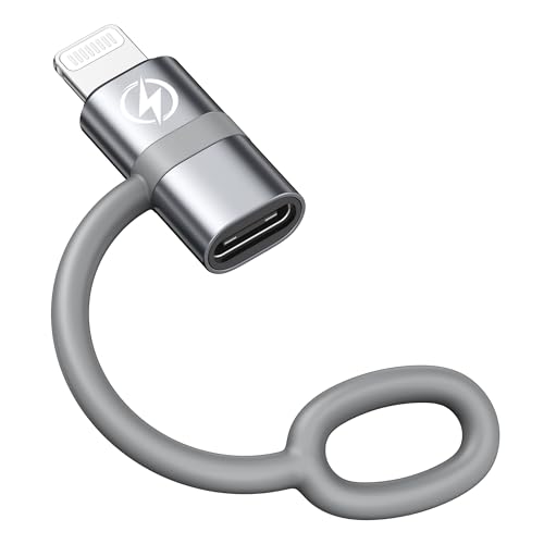 RAVIAD 36W USB C auf Lightning Adapter (1Stück), Lightning USB C Adapter für Phone 14 13 12 11 Pro Max, Pad Pro/Air 5/Mini 6, Pod Nano/Touch mit Anti-Verlust-Seil - Grau von RAVIAD