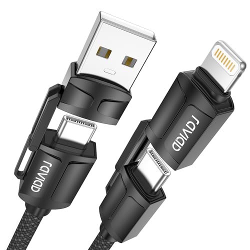 RAVIAD Multi USB Kabel, Universal Ladekabel [1M] Nylon Schnell 4 in 1 Mehrfach Ladekabel 60W PD mit USB C/A auf Lightning, USB C/A auf Typ C für iPhone 16/15, Samsung Galaxy S24/S23, Huawei - Schwarz von RAVIAD