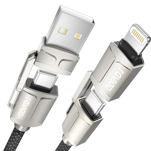 RAVIAD Multi USB Kabel, Universal Ladekabel [50CM] Nylon Schnell 4 in 1 Mehrfach Ladekabel 60W PD mit USB C/USB A auf Lightning, USB C/USB A auf USB C für iPhone,Android Samsung Galaxy,Huawei,Oneplus von RAVIAD