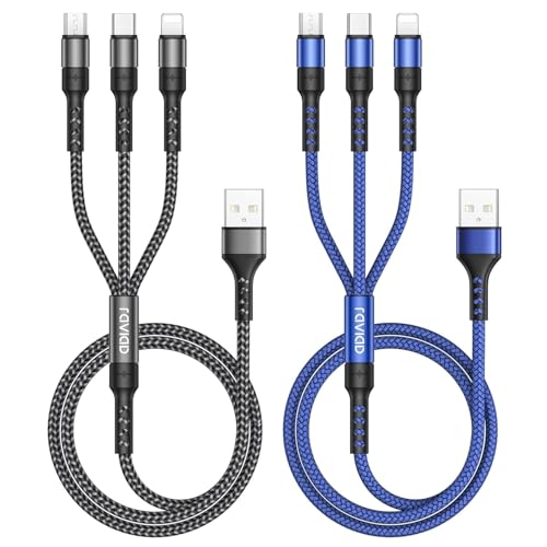 RAVIAD Multi USB Kabel [2Stück 2M] 3 in 1 Universal Ladekabel Schnellladekabel Mehrfach Ladekabel mit Micro USB Typ C Lightning Kabel für iPhone, Android Samsung Galaxy, Huawei, Oneplus, LG, HTC von RAVIAD
