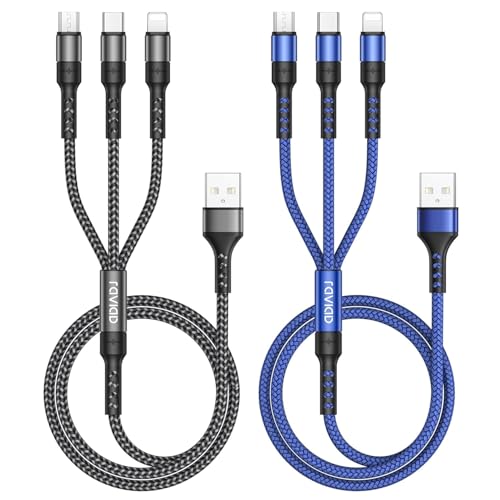 RAVIAD Multi Ladekabel 3 in 1 Kurz, [2Stück 50CM] Universal Ladekabel Mehrfach Anschlüsse Nylon Multi USB Kabel mit Micro USB Typ C Lightning für iPhone 16 15 14 Pro, Galaxy S25 S24 S23, Huawei, PS5 von RAVIAD