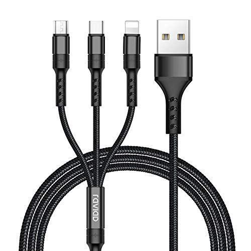 RAVIAD Multi USB Ladekabel 1.2M Nylon 3 in 1 Mehrfach Ladegert Kabel Micro USB Typ C Ladegerät Kabel für Android Galaxy S9 S8 S7 A5 J5, Huawei P20, Honor, Oneplus, Sony, LG, Kindle von RAVIAD