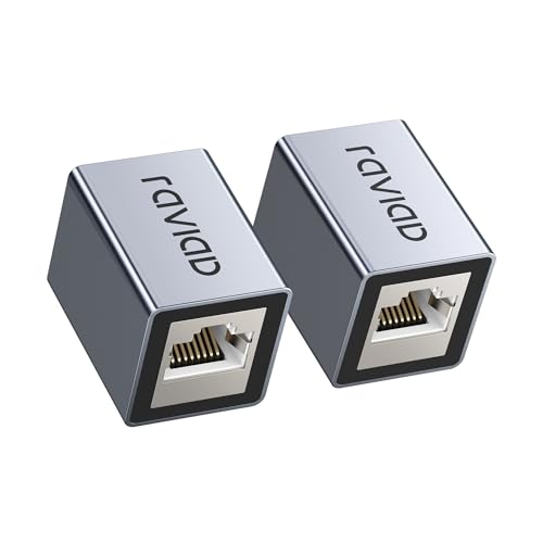 RAVIAD RJ45 Kupplung Cat6 [2 Stück] LAN Kabel Verlängerung, Netzwerkkabel Verbinder für LAN Kabel, Patchkabel, Ethernet Kabel, Netzwerkkoppler für Cat6, Cat5e, Cat5 (Grau) von RAVIAD