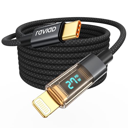 RAVIAD USB C Lightning Kabel 3M [MFi Zertifiziert] Power Delivery 27W Nylon Typ C to Lightning Ladekabel für iPhone 14/13/13 Pro/13 Pro Max/13 Mini/12/12 Pro Max/12 Mini/11 Pro/X/XS/XR/8/SE -Schwarz von RAVIAD