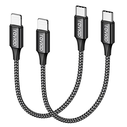 RAVIAD USB C auf Lightning Kabel Kurz [2Pack 0.5M], iPhone Ladekabel MFi Zertifiziert Power Delivery Nylon USB C Lightning Kabel für iPhone 14/13 Pro Max/12 Pro Max/12 Mini/11 Pro/X/XS/XR/SE- Schwarz von RAVIAD