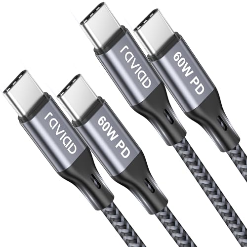 RAVIAD USB C auf USB C Kabel [2Stück 1M], 60W USB C Ladekabel, PD 3.0 Schnellladekabel USB C für iPhone 15 Pro Max, Samsung Galaxy S24/S23/S22, MacBook Pro, Pad Pro/Air, Huawei - Grau von RAVIAD