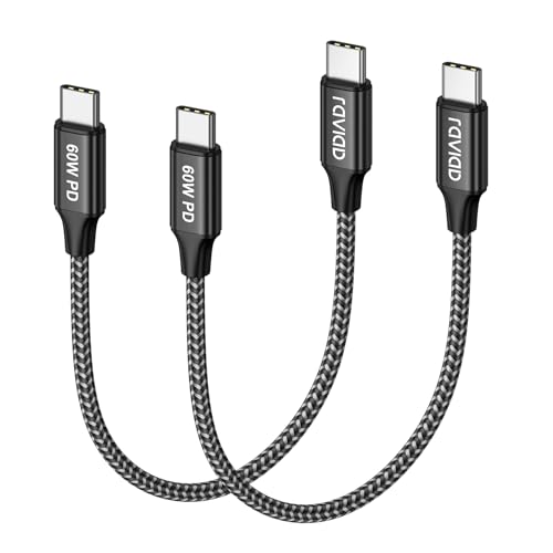 RAVIAD USB C auf USB C Kabel Kurz [2 Stück 0.3M], 60W 20V/3A USB Typ C PD Ladekabel Schnellladekabel für Samsung Galaxy S23/S22/S21, iPhone 15, Huawei Mate 60 Pro, MacBook Pro/Air, Pad Pro/Air von RAVIAD