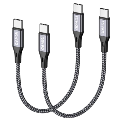 RAVIAD USB C auf USB C Kabel Kurz [2Stück 50CM] 100W USBC Kabel PD Schnellladekabel Nylon Typ C Ladekabel für iPhone 16/15 Pro Max, Samsung Galaxy S24/S23/S22, MacBook Pro/Air, Pad, Huawei, Pixel von RAVIAD
