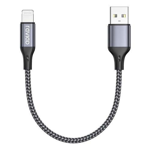 RAVIAD iPhone Ladekabel Kurz, Lightning Kabel 50CM [MFi-Zertifiziert] Nylon Schnell Ladekabel für iPhone 14 13 12 11, pro, X, XS, XS Max, XR, X, 8, 8 Plus, 7, 7 Plus, 6s, 6s Plus, 6, 6 Plus - Grau von RAVIAD