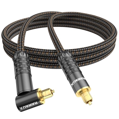 RAWAUX 90 Grad Optisches Kabel Rechtwinklig Optisches Audiokabel mit 24K Vergoldeter Stecker Digital Optical Audio Toslink Kabel Kompatibel mit Soundbar, TV, Heimkino (1 x 90° - Schwarz, 1M) von RAWAUX