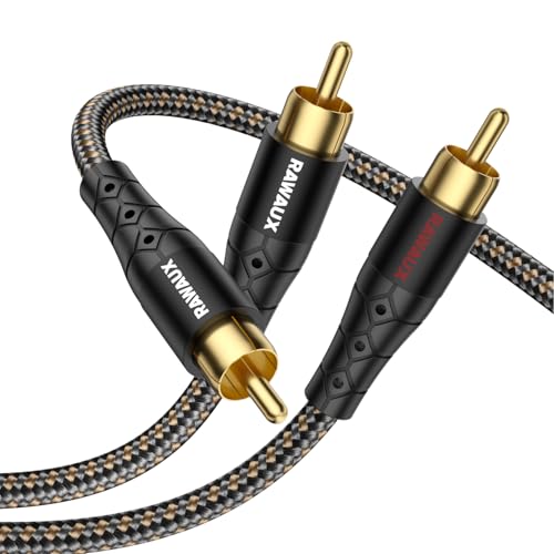 RAWAUX Cinch Audio Y Kabel Vergoldete Cinch 1 Stecker auf 2 Stecker Stereo Subwoofer Kabel RCA Audio Y Splitter für Verstärker, HDTV, Lautsprecher und Heimkino (2M) von RAWAUX