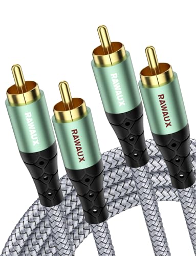 RAWAUX Cinch Kabel 2M, Cinch Stereo Audiokabel 2x Cinch Stecker zu 2x Cinch Stecker Subwoofer Audio Kabel für Lautsprecher, Verstärker, Heimkino, TV und Hi-Fi Anlagen von RAWAUX