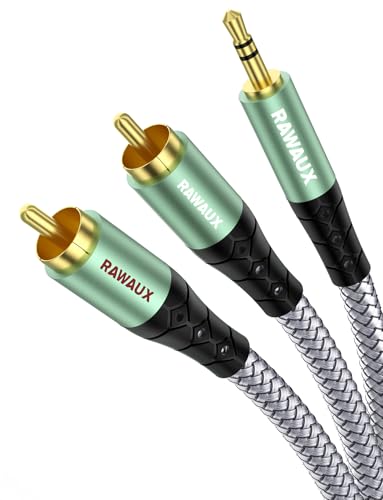 RAWAUX Cinch Kabel 2M, Klinke auf Cinch Kabel Cinch Subwoofer Kabel Adapter 3.5mm Klinke auf 2 x Cinch Stecker Stereo Audio Kabel für TV, Smartphone, MP3-Player, Heimkino, Verstärker, Soundbar von RAWAUX