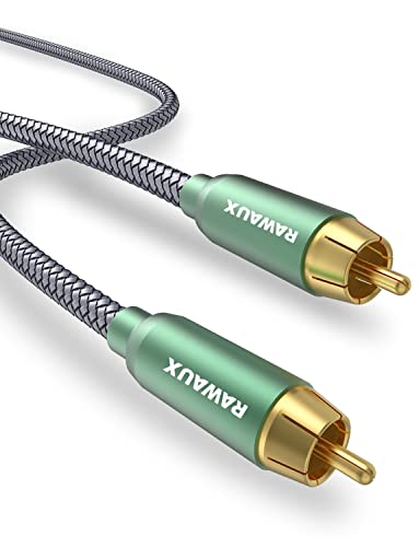 RAWAUX Cinch Kabel 3M mit 24K Vergoldetes RCA Stecker auf RCA Stecker Stereo Digitales Coaxial Audio Kabel Subwoofer Kabel für DVD, DAC, Lautsprecher, Verstärker, Hi-Fi-Systeme, HDTV von RAWAUX