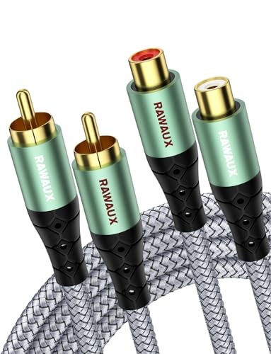 RAWAUX Cinch Verlängerungskabel 1M, Vergoldete Cinch Kabel 2x Cinch Stecker auf 2x Cinch Buchse Stereo Audio Kabel Subwoofer Kabel für Verstärker, Heimkino, Hi-Fi Anlagen von RAWAUX