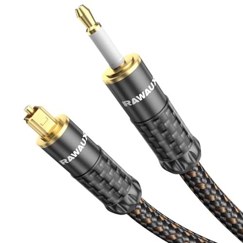 RAWAUX Digitale Audio Optisches Kabel Optisches Audiokabel Toslink auf Mini Toslink Kabel 24K Vergoldet (Kohlefaser+Aluminium) S/PDIF Cable für Lautsprecher, Chromecast Audio, TV 3M von RAWAUX