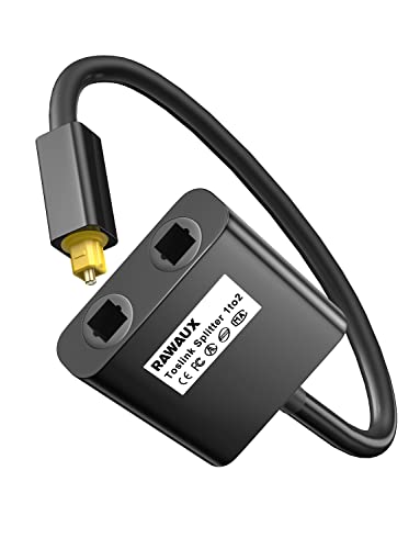RAWAUX Toslink Splitter 1 in 2 Out Optischer Splitter Digital Audio Optisches Kabel Verteiler Optical Audio SPDIF Verteiler Optisches Audiokabel Adapter für TV, DVD, Verstärker, Soundbar (Schwarz) von RAWAUX