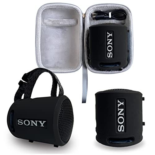 Silikonhülle und Hartschalen-Schutzhülle für Sony SRS-XB13 Extra Bass Wireless Portable Kompakt-Lautsprecher, Tragetasche für Sony SRS XB13 Lautsprecher Zubehör (schwarze Abdeckung + graue Hülle) von RAWECUD