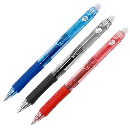 RAYLU PAPER® - 3er-Pack löschbare Kugelschreiber, einziehbar, mit Hybrid-Gel-Tinte, Blau/Rot/Schwarz, 0,7 mm Strichbreite (3 Farben) von RAYLU PAPER