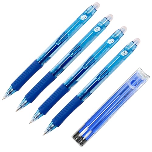 RAYLU PAPER® - Packung mit 4 einziehbaren und löschbaren Kugelschreibern und 3 Ersatzminen, mit Hybrid-Geltinte, blau und 0,7 mm Strichbreite (4 blau + 3 Ersatzteile) von RAYLU PAPER