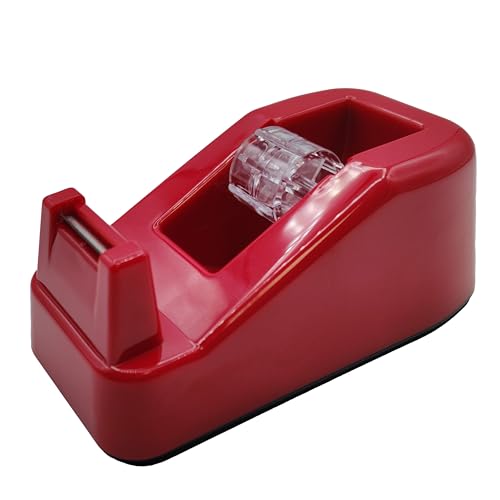 RAYLU PAPER - Klebebandspender für Schreibtisch und Büro, mit rutschfester Basis, langlebig, geeignet für 33 m Klebebandrollen (Rot) von RAYLU PAPER