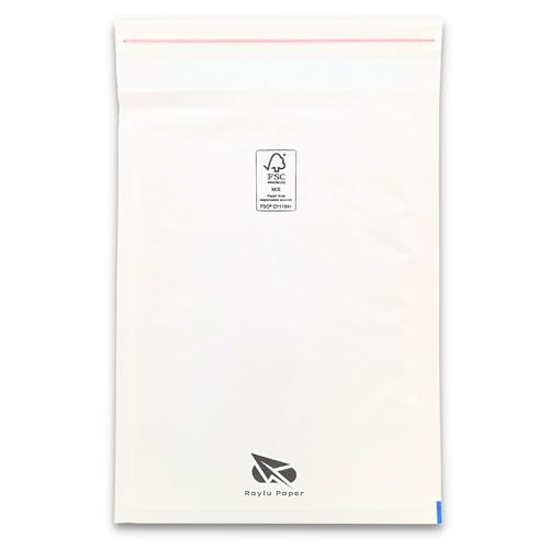 RAYLU PAPER - Packung mit 10 gepolsterten Briefumschlägen aus Kraftpapier mit Haftverschluss, gepolsterte Umschläge für Versand, Weiß, 10 Stück (150 x 210 mm) von RAYLU PAPER