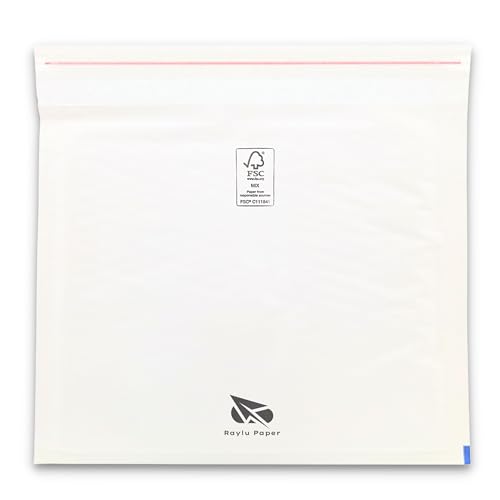 RAYLU PAPER - Packung mit 10 gepolsterten Briefumschlägen aus Kraftpapier mit Haftverschluss, gepolsterte Umschläge für Versand, Weiß, 10 Stück (180 x 160 mm (CD)) von RAYLU PAPER
