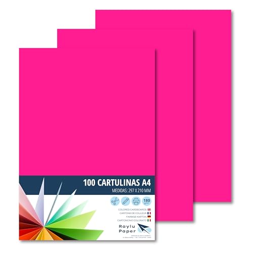 RAYLU PAPER – Tonpapier A4, 100 Stück Kartonpapier 180g/m², 210 x 297 mm, professionelle farbige Kartons für Büro, Kopierpapier, Buntes Papier zum Basteln (Fuchsia) von RAYLU PAPER