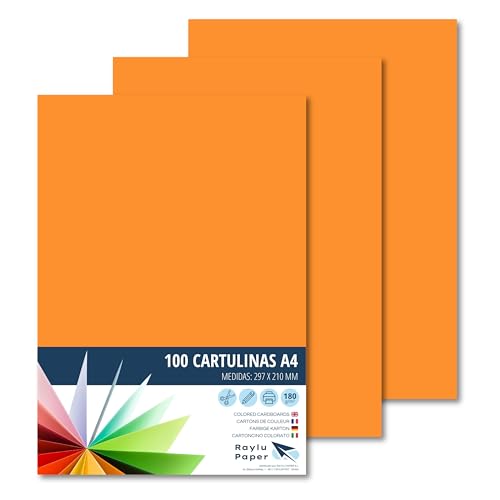 RAYLU PAPER – Tonpapier A4, 100 Stück Kartonpapier 180g/m², 210 x 297 mm, professionelle farbige Kartons für Büro, Kopierpapier, Buntes Papier zum Basteln (Orange) von RAYLU PAPER