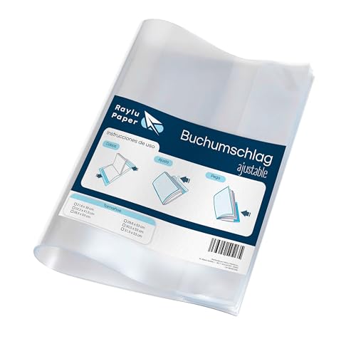 RAYLU PAPER – Verstellbare Buchhülle mit Klebestreifen, 5 Stück, selbstklebende Buchhüllen aus widerstandsfähigem 130 Mikron PVC, einfache und schnelle Installation (21,6 x 39) von RAYLU PAPER