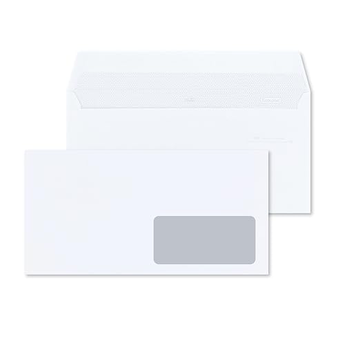 RAYLU PAPER - Weiße Briefumschläge aus Papier mit Haftklebung zum Versenden von Dokumenten und Briefen, einfach versiegelt, 90g/m² dick (Amerikanisch, 500 Stück - Fenster Der) von RAYLU PAPER