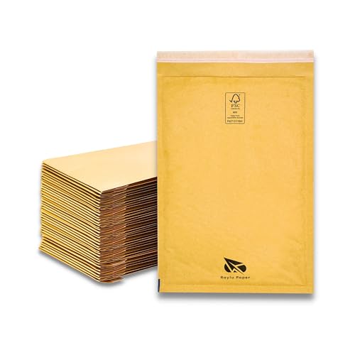 Raylu Paper® - gepolsterte Kraft-Blasen-Umschläge mit Selbstklebendem Verschluss, gepolsterte Kraft-Umschläge für den Versand Farbe: Braun (270x360 mm) von RAYLU PAPER