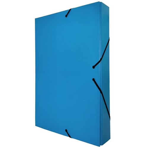 Raylu Paper Projektmappe Matt A4 mit 5 cm Rückenbreite, stabile Kartonmappe und Verschluss mit Gummibändern für Schulprojekte oder Büro, Aktenordner Größe 34 x 24 cm (Blau) von RAYLU PAPER