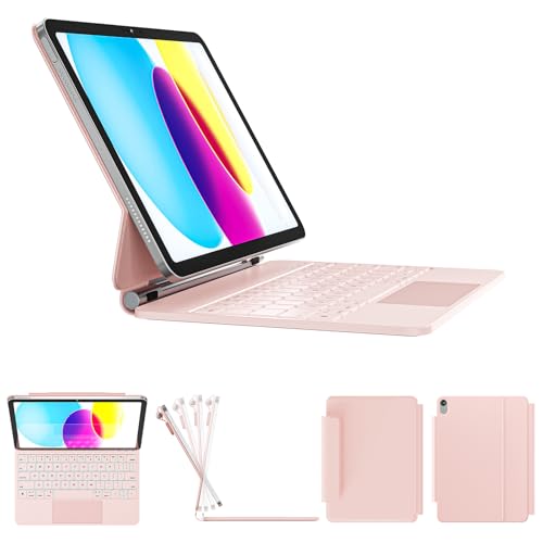 RAYMCRAFT Schutzhülle für iPad der 10. Generation mit Tastatur, Magic-Style Tastaturständer, federnde Tasten mit Hintergrundbeleuchtung, schmutzabweisende Oberfläche, Multi-Touch-Trackpad, von RAYMCRAFT