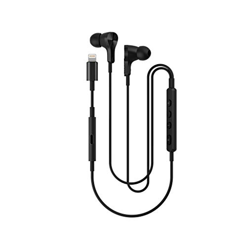 RAYZ Pioneer Plus Kopfhörer mit Mikrofon, kabelgebunden, mit Geräuschunterdrückung, automatische Pause, Freisprecheinrichtung, MFI-Zertifiziert, kompatibel mit iPhone, iPad, iPod, Schwarz von RAYZ