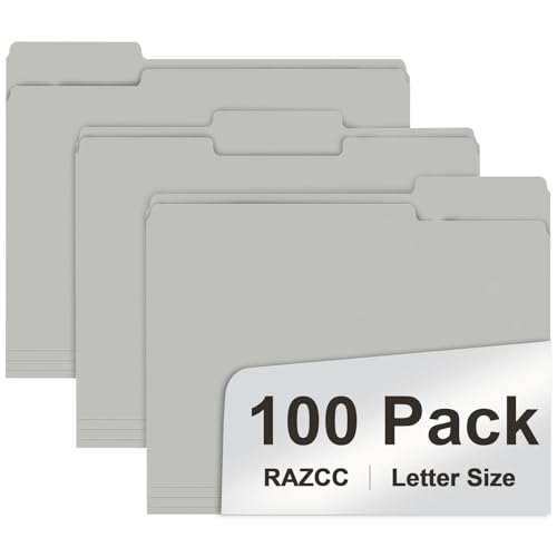 RAZCC Aktenordner, 100 Stück, 1/3 geschnittene Registerkarten, Briefgröße, grau, Ordner mit Register, ideal zum Organisieren und einfachen Aufbewahren von Dateien RAZCC Aktenordner, 100 Stück, 1/3 geschnittene Registerkarten, Briefgröße, grau, Ordner mit Register, ideal zum Organisieren und einfachen Aufbewahren von Dateien von RAZCC